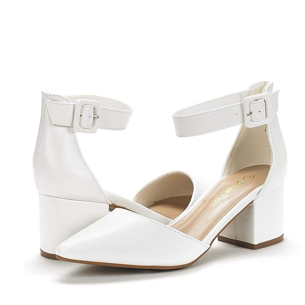 Dream Pairs Women's NWOT White Ankle Strap 2.5in Chunky Low Heel Pumps Size 8.5 - Picture 2 of 15